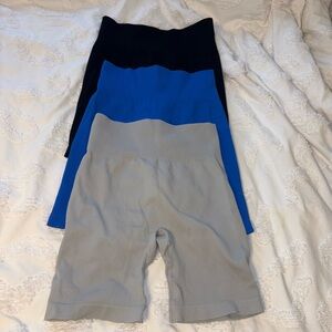 OQQ Ribbed Biker Shorts in Black, Blue, and Gray